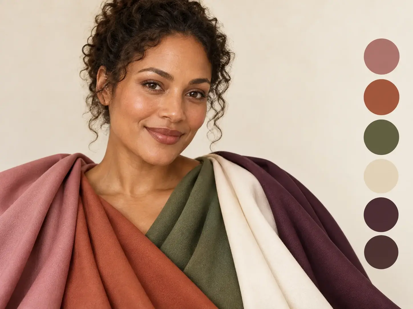 Woman wearing color drapes beside a personal palette