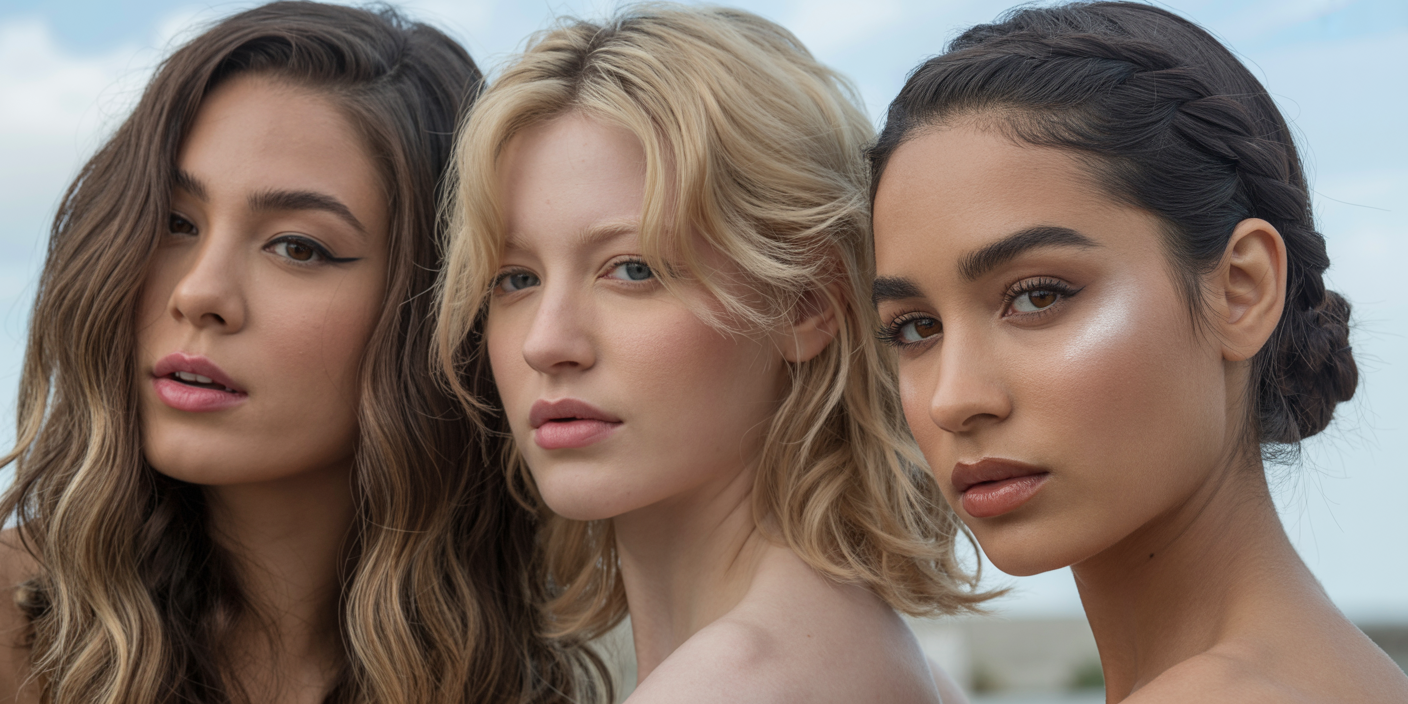 Cool summer hair and makeup styling featuring ash tones and soft pink lips