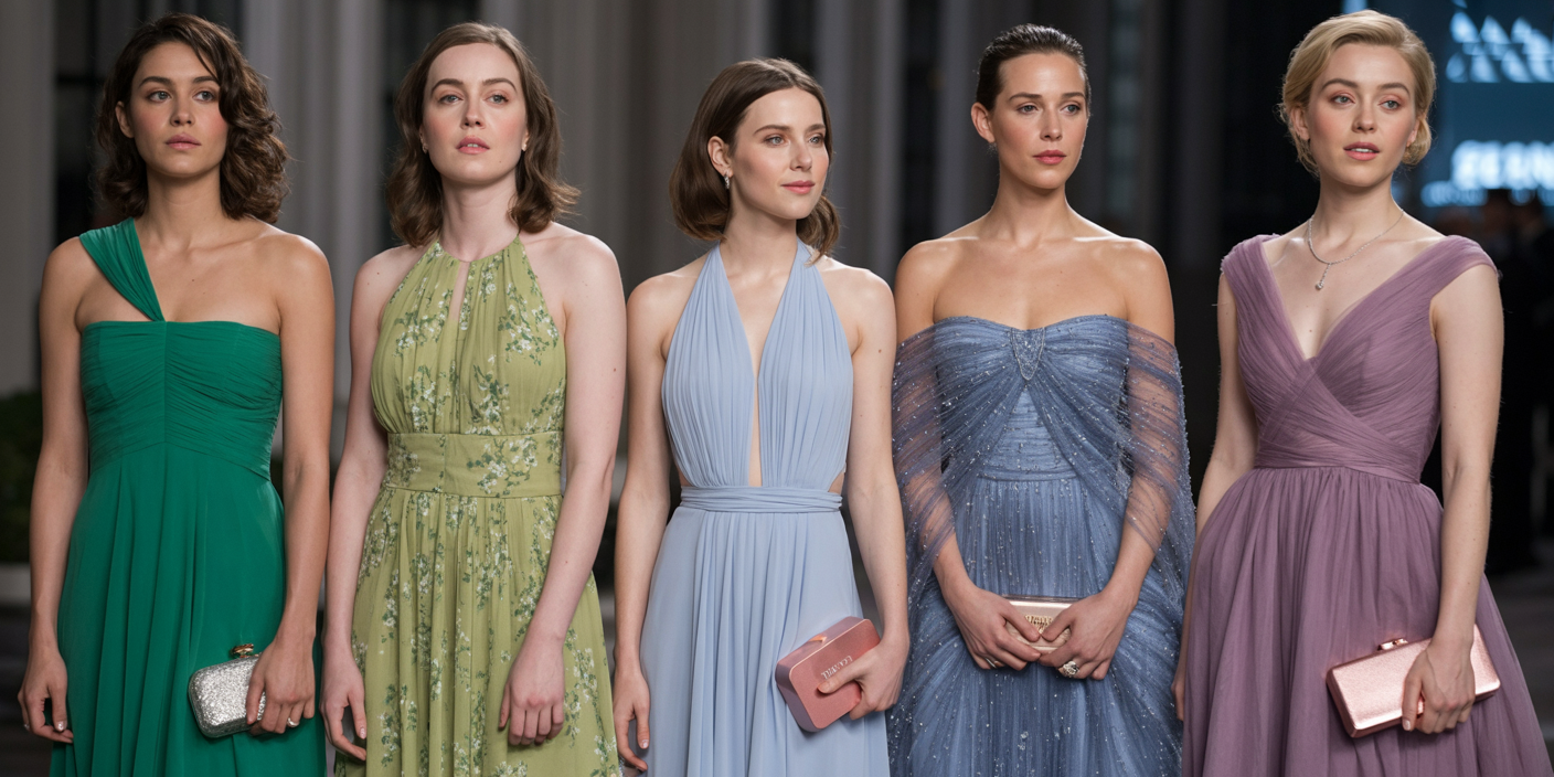 Cool summer celebrities red carpet looks featuring elegant gowns in soft colors