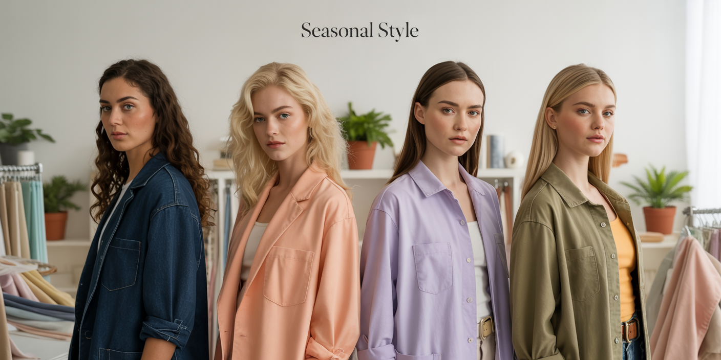 Seasonal color theory showing winter spring summer autumn color palettes