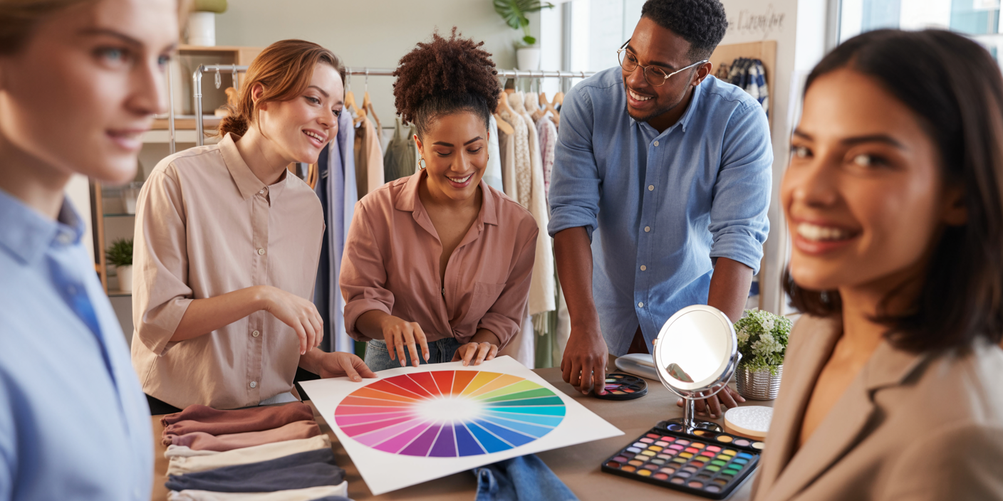 Basic principles of color analysis showing color theory and personal coloring